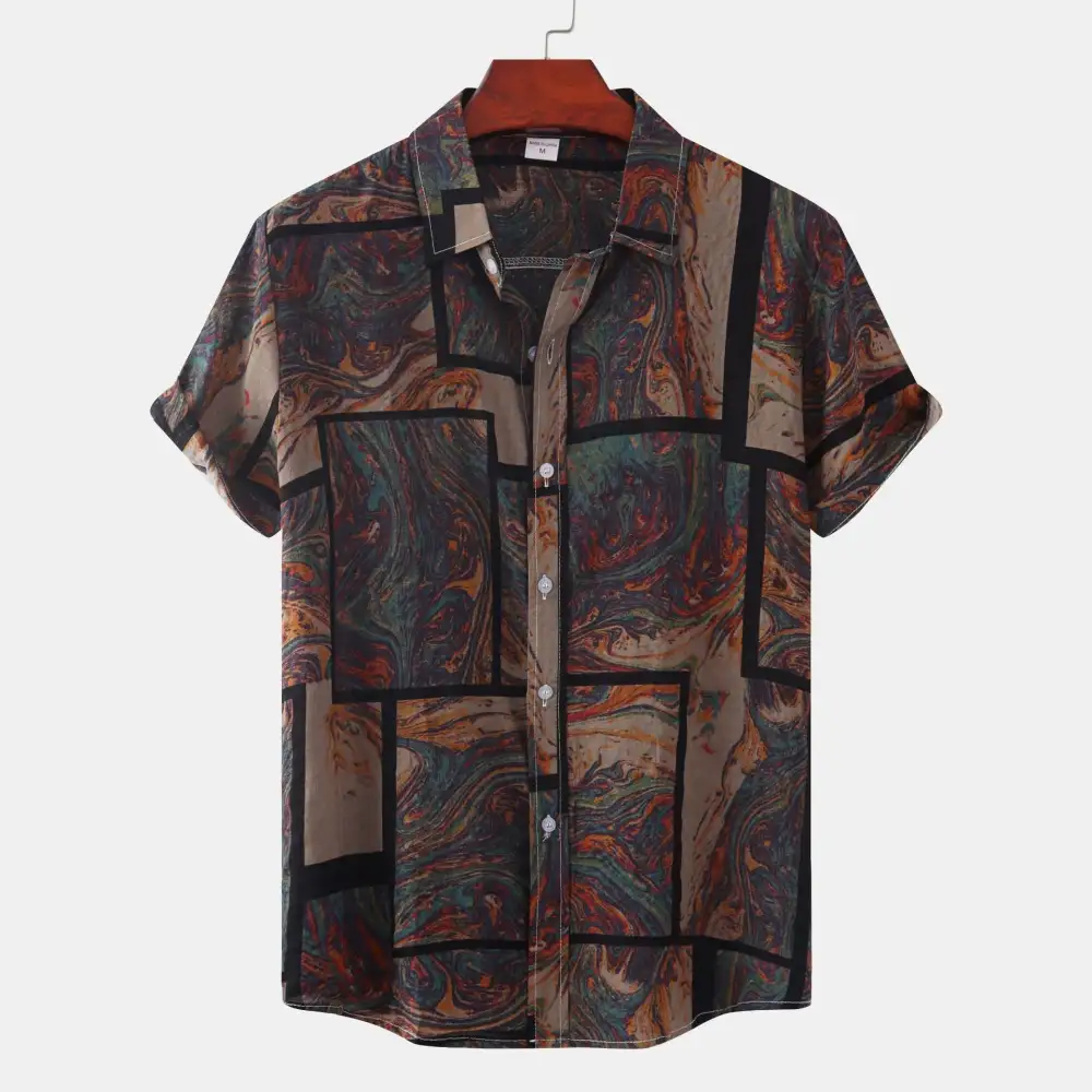Men's Short-Sleeve Shirt With Modern Marble Design And Airy Cut