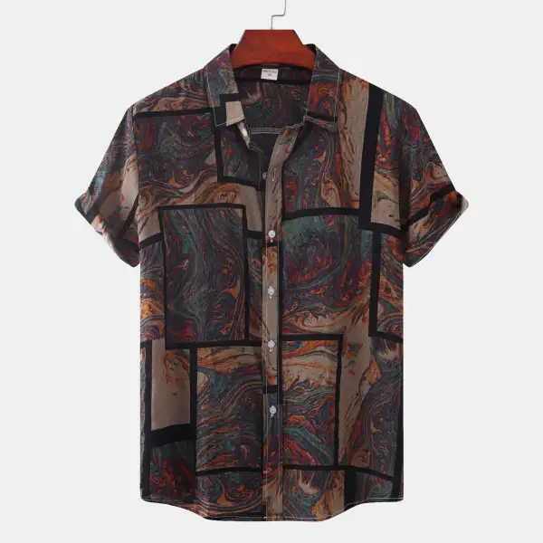 Men's Short-Sleeve Shirt With Modern Marble Design And Airy Cut