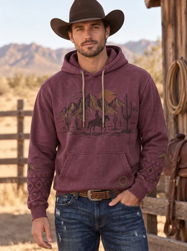 Prairie Sky Horse Desert Landscape Silhouette Men's Western Sweatshirt
