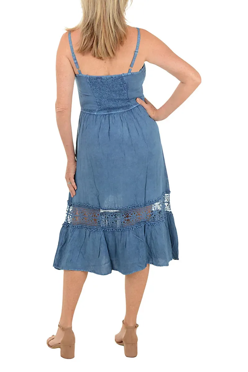 Lacy Denim Tie-Waist Sleeveless Dress