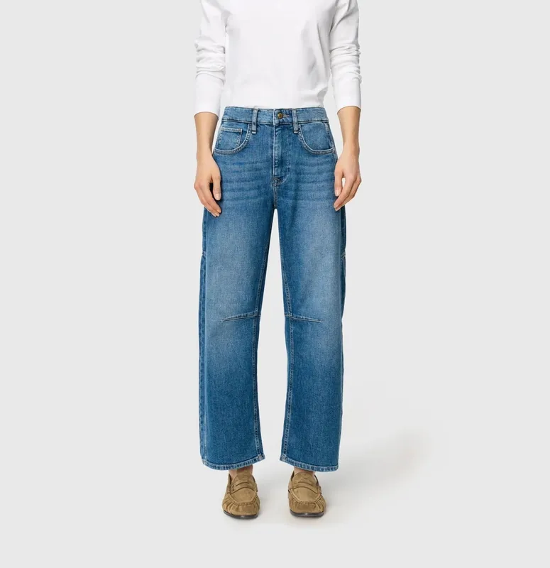 Cotton Denim Barrel Leg Jeans