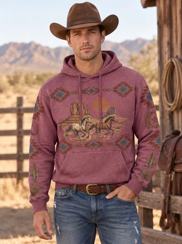 High Desert Horse Desert Sunset Country Style Men's Western Sweatshirt