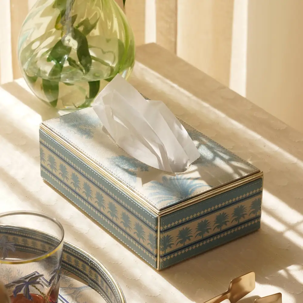 Blue Printed Tissue Box Cover