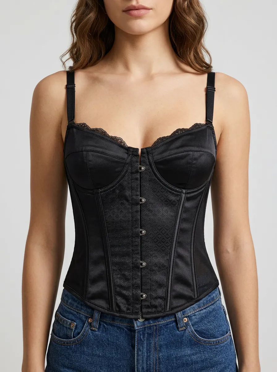 Hook-and-Eye Jacquard Satin-Style Women's Corset Top