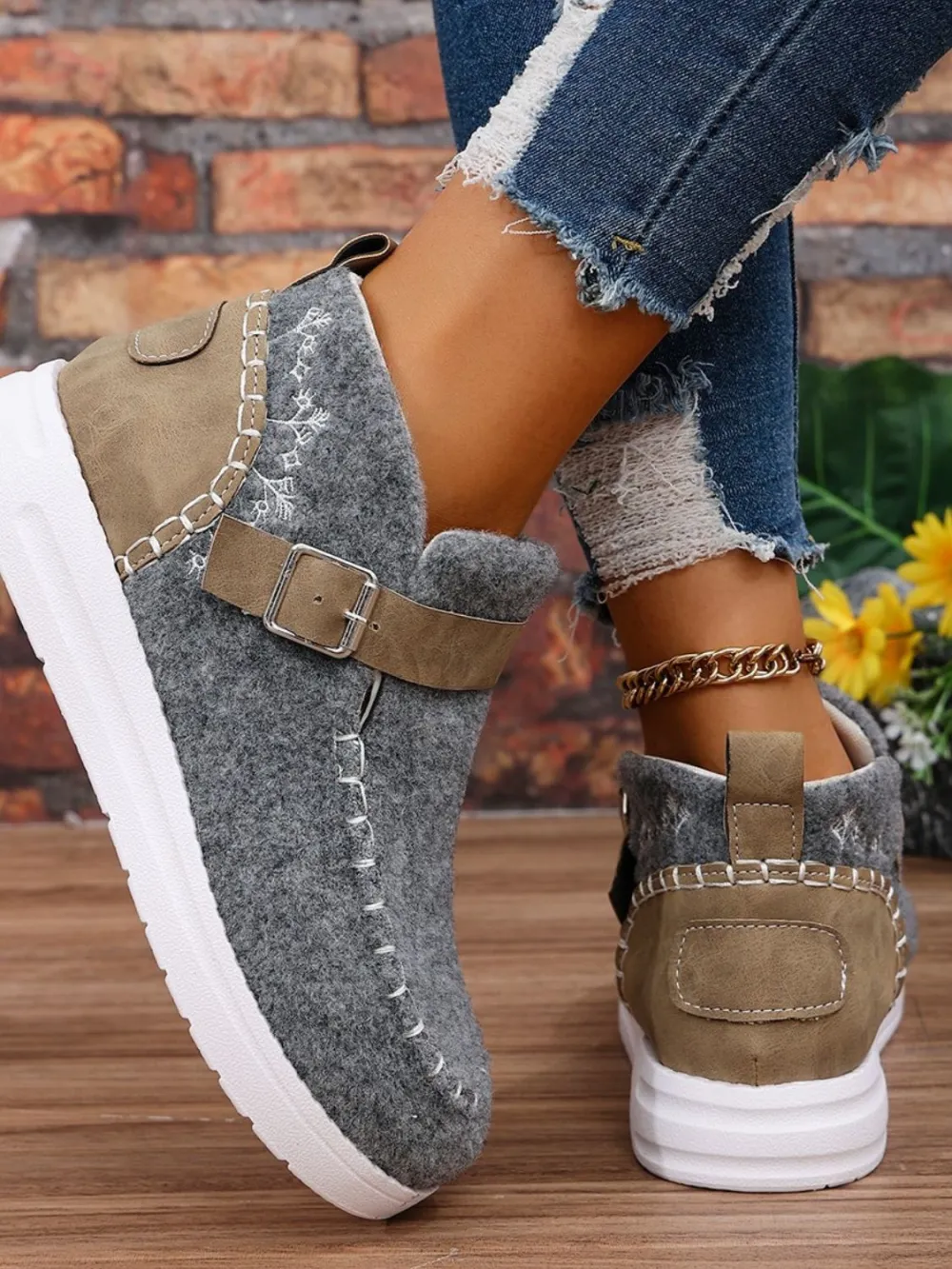 Round Toe Buckle Sneakers