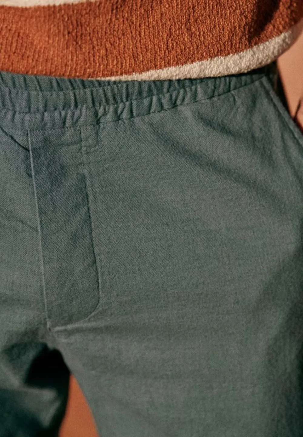 Olive Green Cotton Linen Blend Casual Trousers