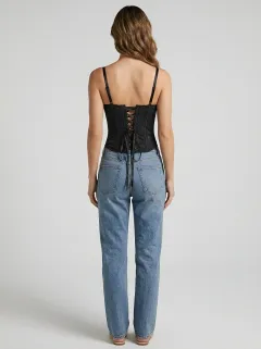 Jacquard Lace-Trim Gothic-Inspired Hook-Front Women's Corset Top