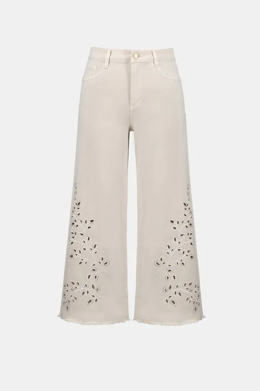 Cotton Embroidered Eyelet Wide Leg Jeans