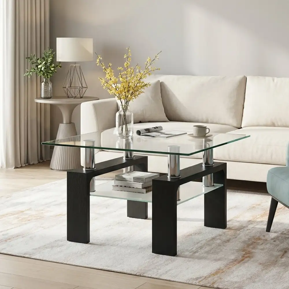 Tempered Glass Square Side Table