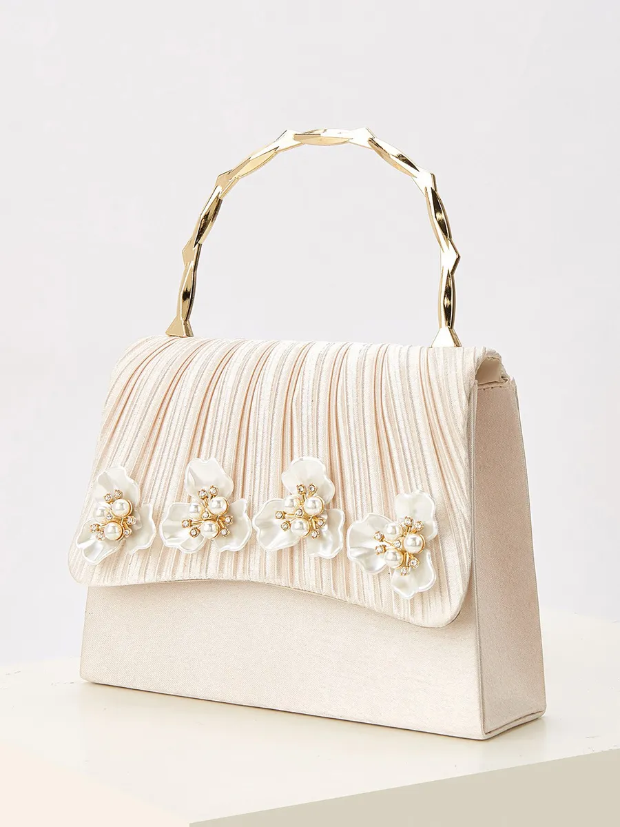 Eliza Pleated Pearl Flower Handbag