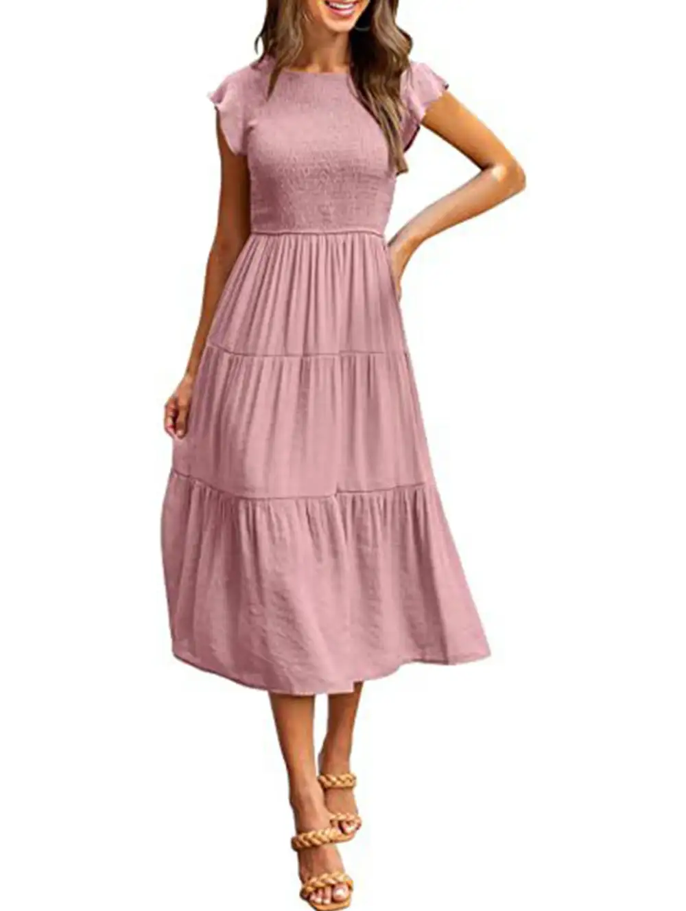 Flutter Sleeve Tiered Mini Dress