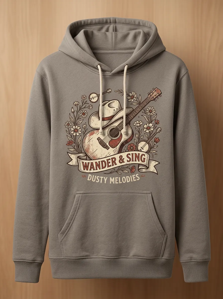 Nashville-Inspired Country Music Guitar Cowboy Hat Pullover Hoodie