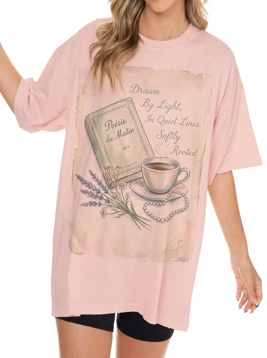 Women's Book Coffee Lavender Pearl Printed T-shirt