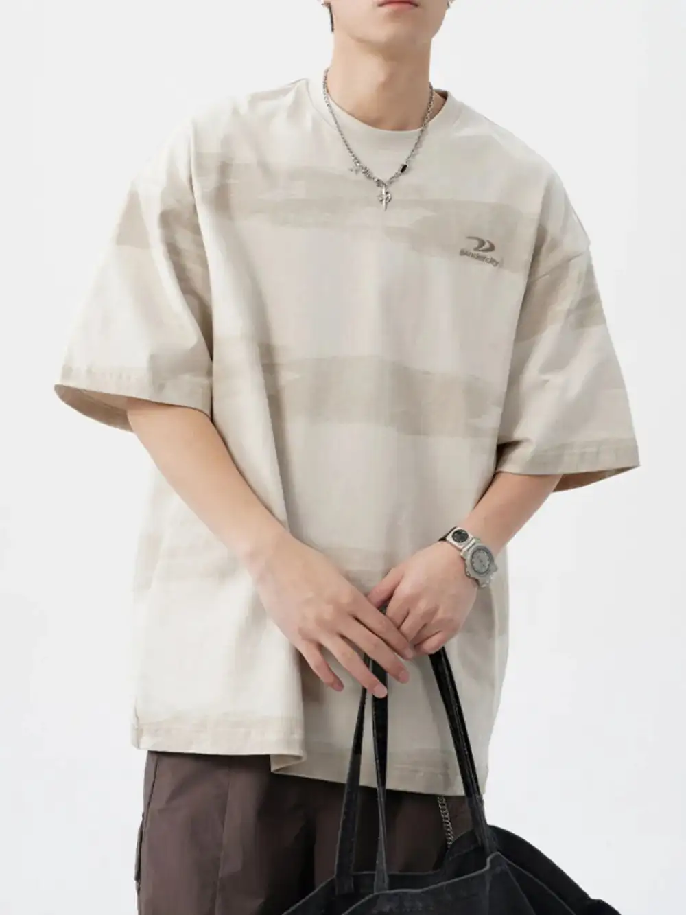 Textured Striped Crew Neck Tee