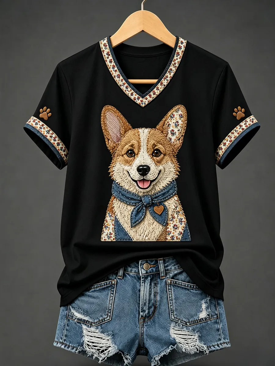 Women's dog print casual T-shirt