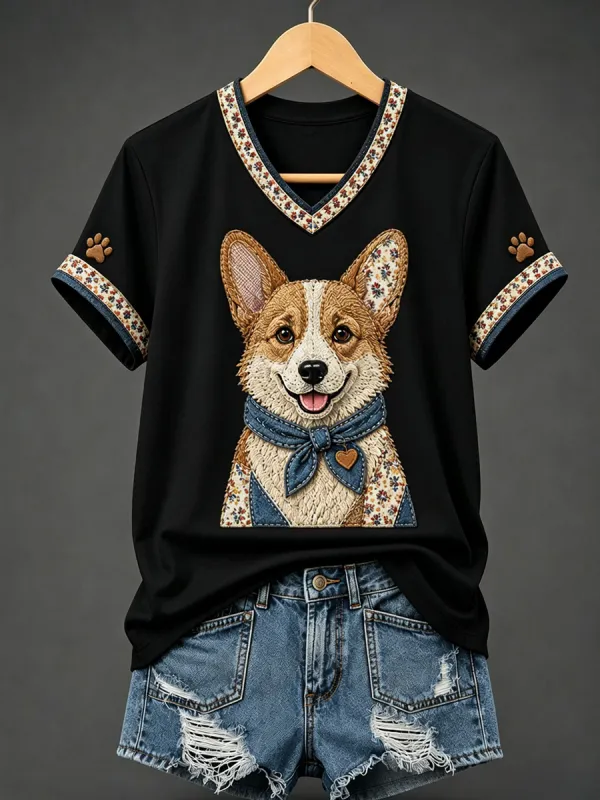 Women's dog print casual T-shirt