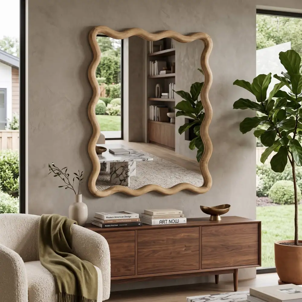 Wavy Mango Wood Wall Mirror