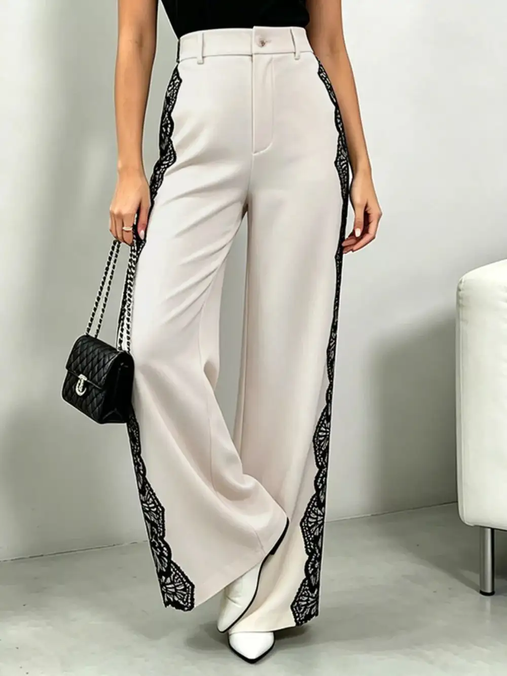 Lace Detail Wide Leg Pants