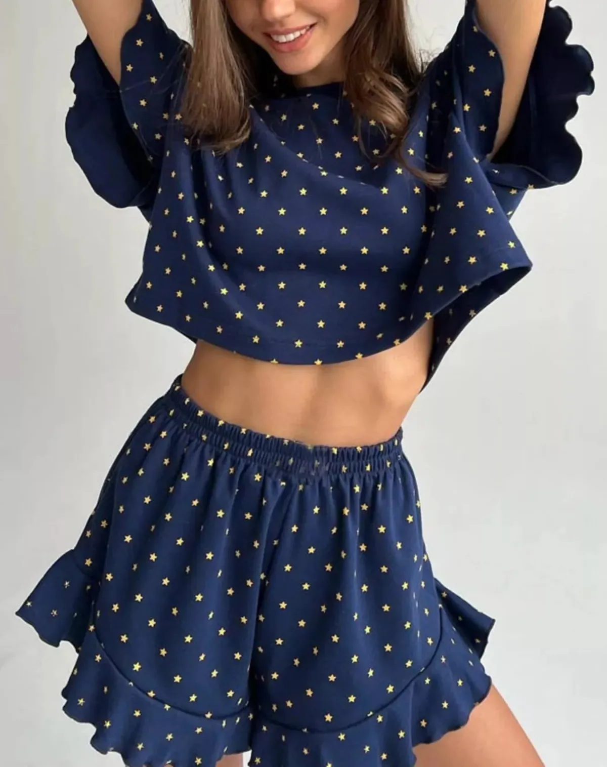 Refined Ruffled Top and Shorts Lounge Set