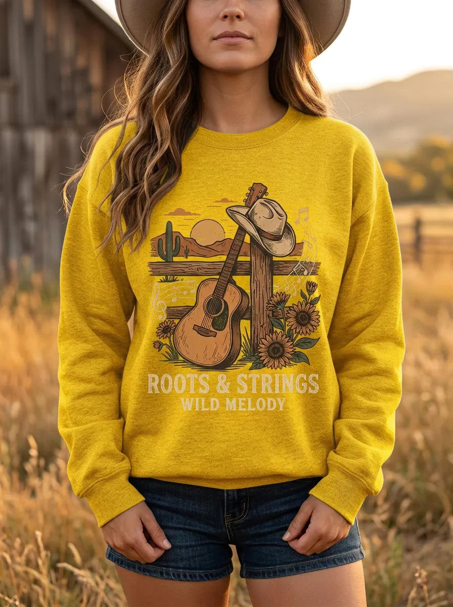 Guitar Sunflower Women's Country Music Crew Neck Sweatshirt