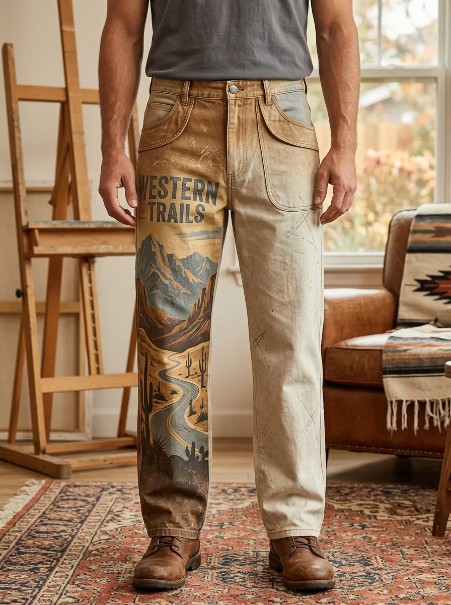 Men's Western Trails Desert Mountain Landscape Printed Pants