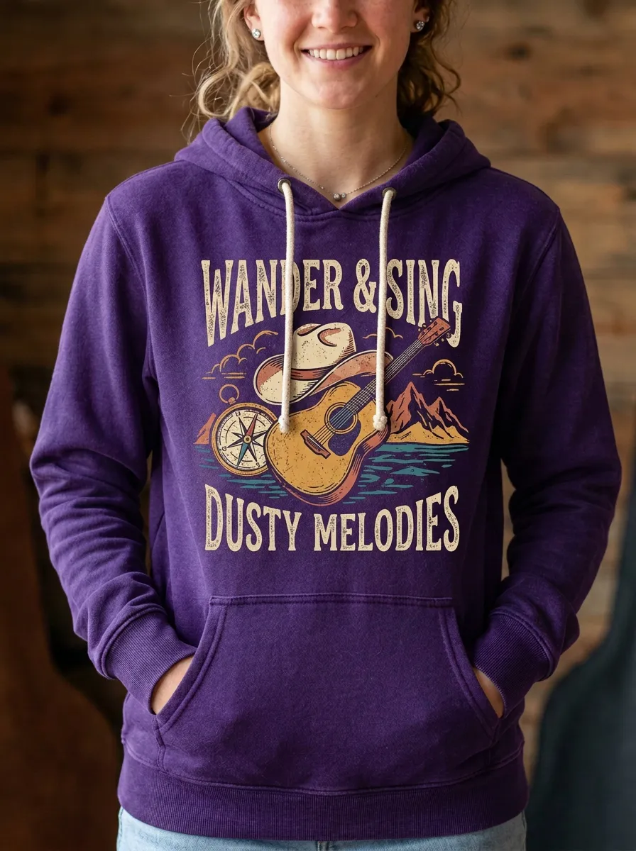 Rustic Guitar Cowboy-Hat Unisex Country Music Printed Hoodie