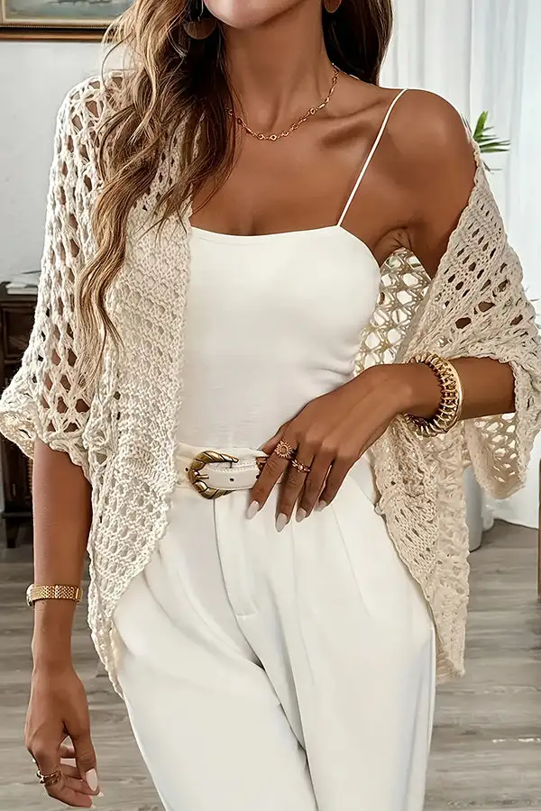 Color Crochet Hollow Open Front Cardigan