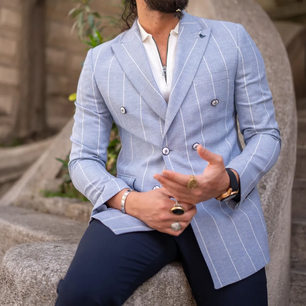Tailored Slim Fit Double Breasted Striped Blazer