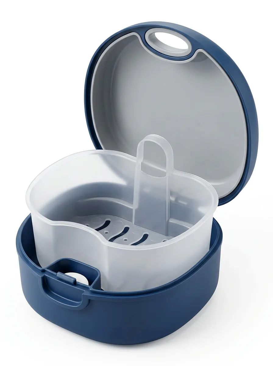 Denture Bath Storage Case with Strainer Basket