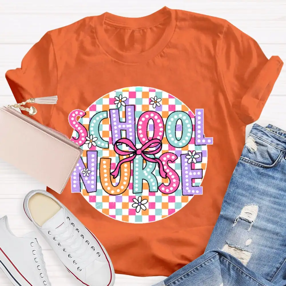 School Nurse Colorful Checkered T-Shirt