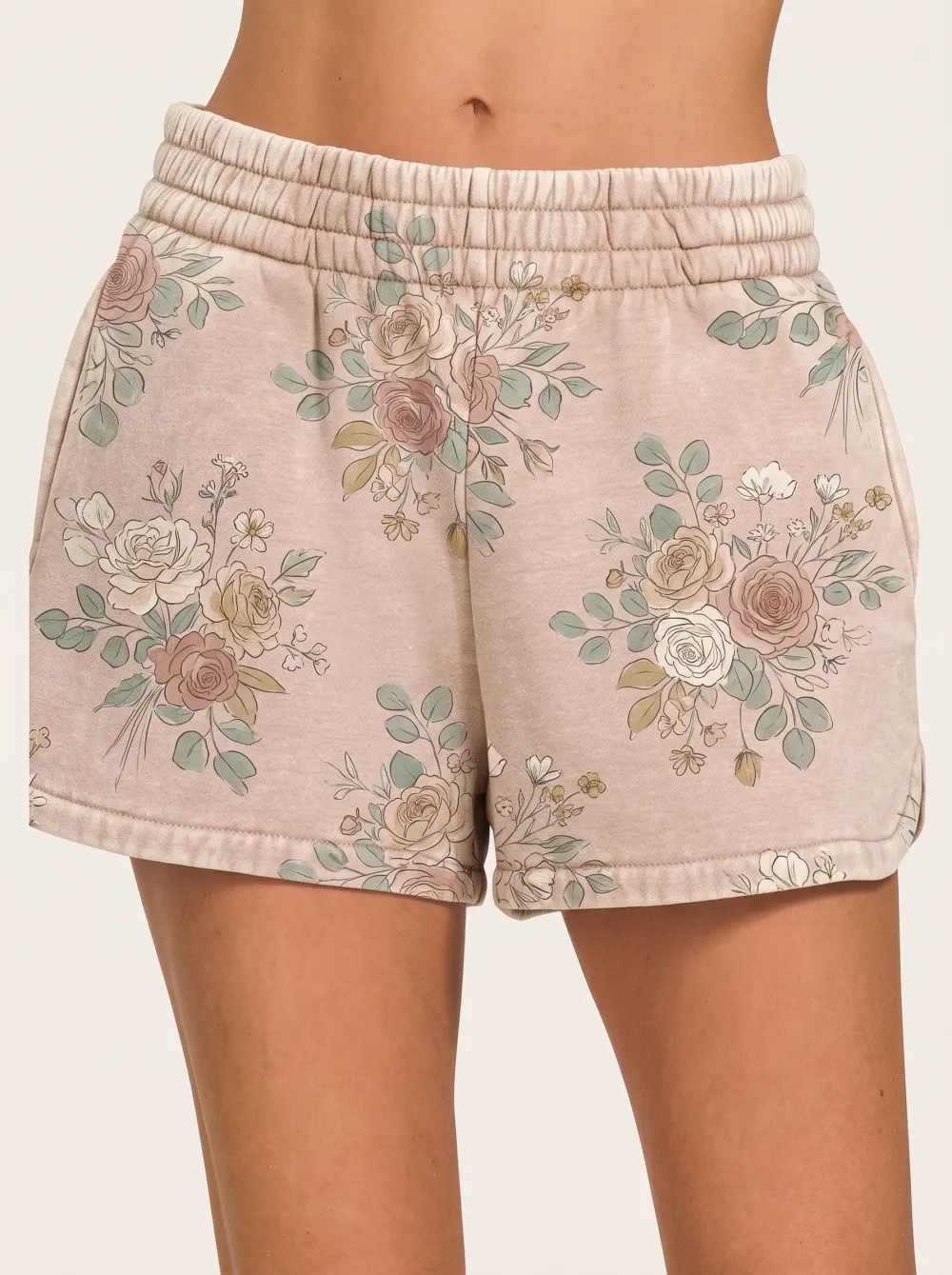 Women's Vintage Floral Botanical Printed Mid-Rise Lounge Shorts
