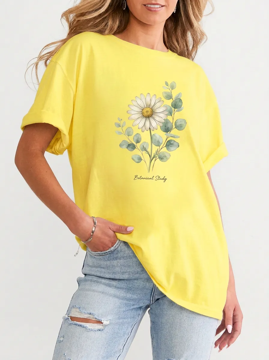 Women's Botanical Lover Daisy Eucalyptus Printed T-shirt
