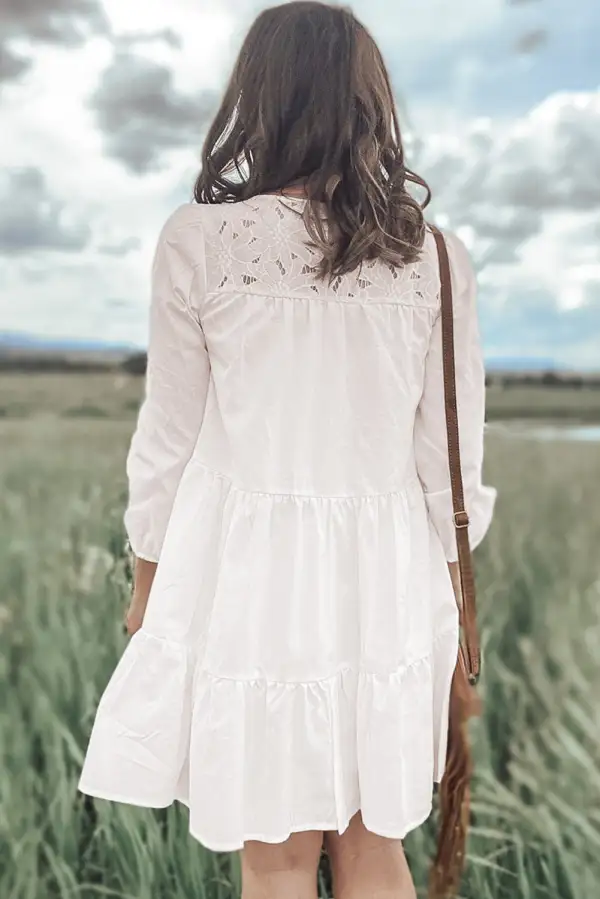 Floral Lace Detail Tiered Mini Dress