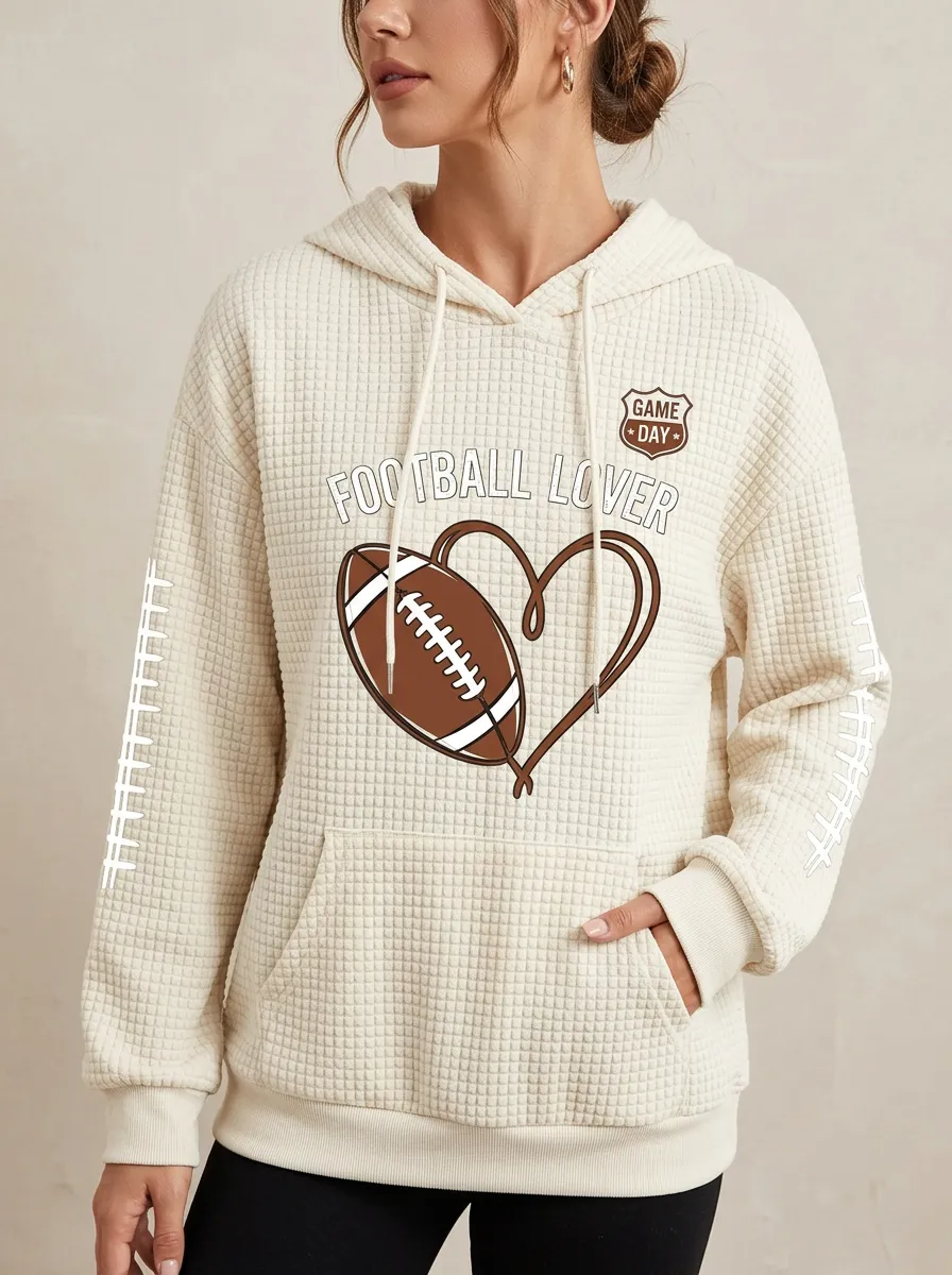 Women's Football Lover Heart Game Day Printed Hoodie