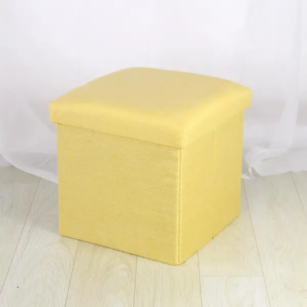 Classic Lidded Rectangular Fabric Linen Ottoman Laundry Hamper