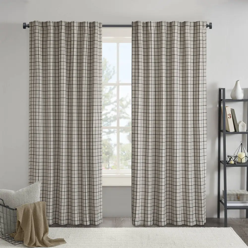 Classic Light Filtering Polyester Plaid Back-Tab Curtain Panel