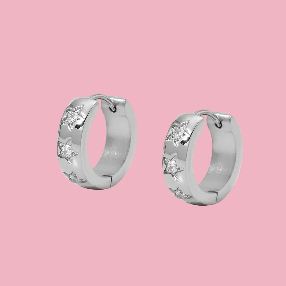 Star Zirconia Hoop Earrings