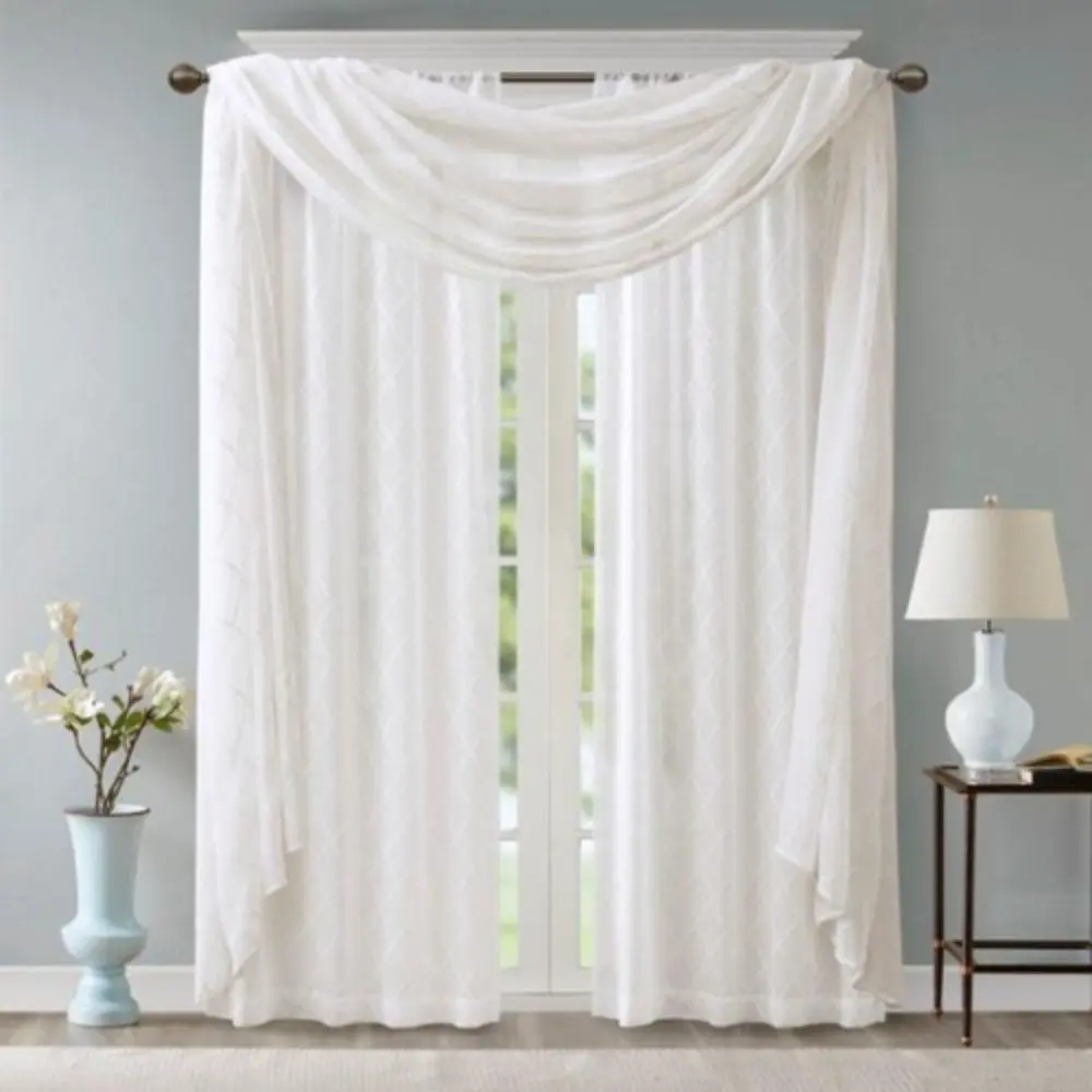 Sheer Polyester Diamond Embroidered Window Scarf