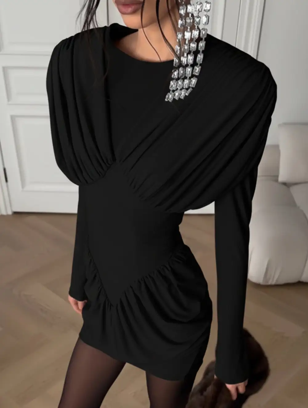 Slim Fit Ruffle Sleeve Bodycon Mini Dress