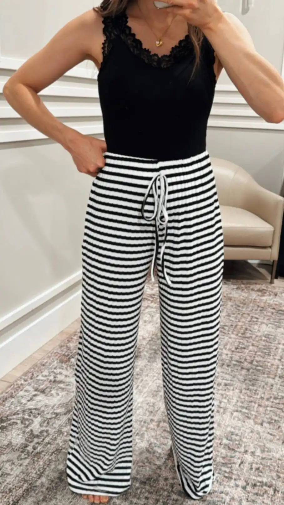 Striped Minimal Wide Leg Pants