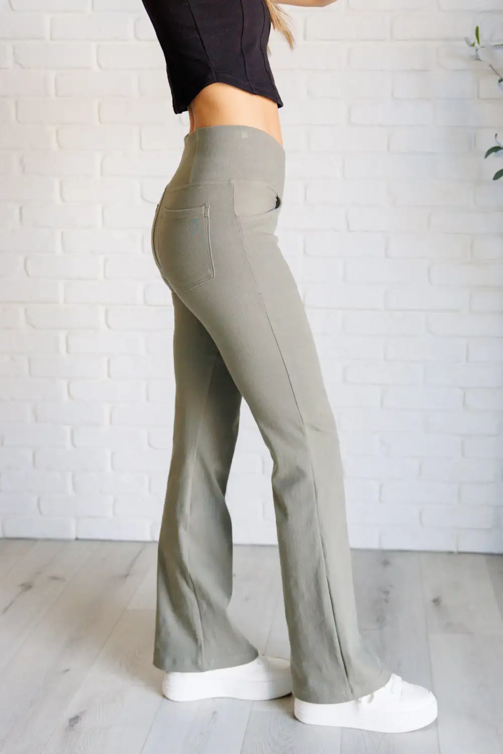 Relaxed Building Habits Twill Flared Crossover Waist Pants In