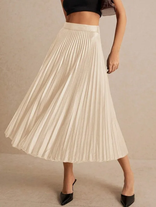 Beige Pleated Straight Tie Detail Skort