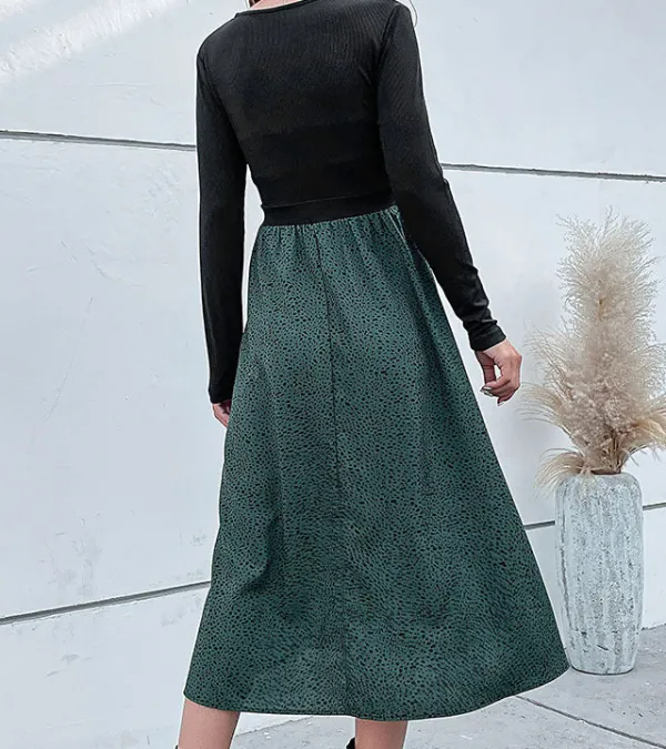 Women's V-Neck Long-Sleeve Belted Maxi Dress