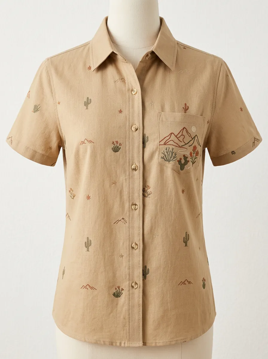Rustic Cactus Mountain Western Short Sleeve Shirt