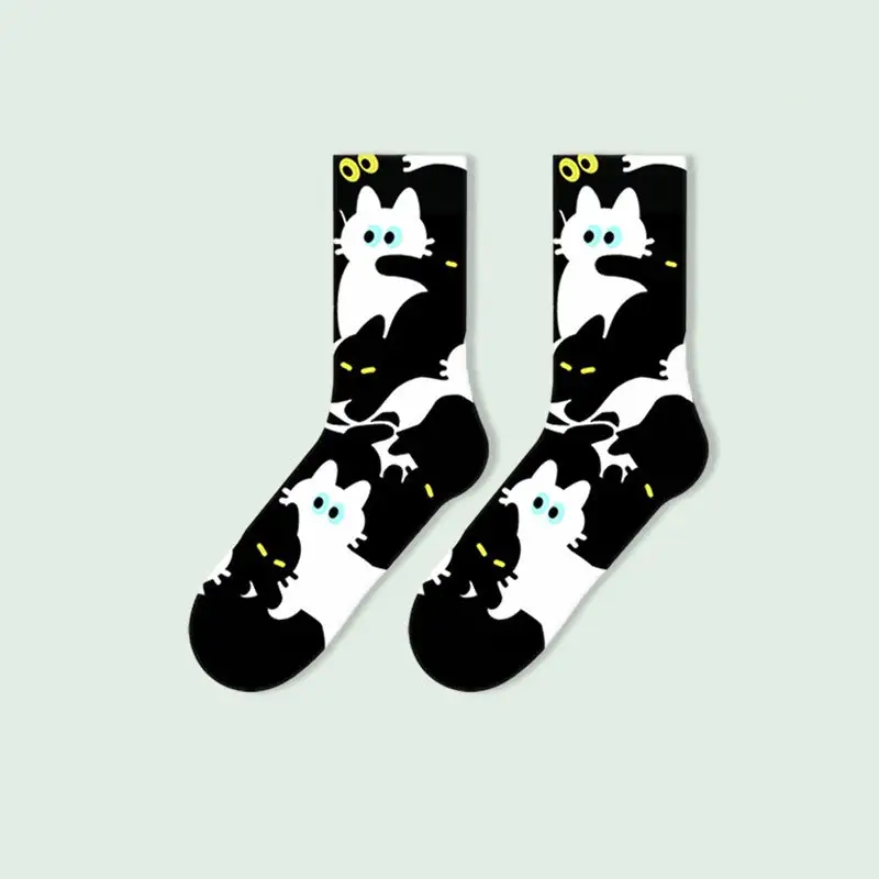 Playful Cat Floral Crew Socks