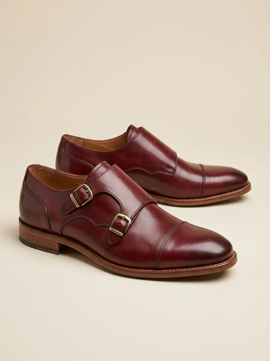 Men's Leather Double Monk Strap Dress Shoes