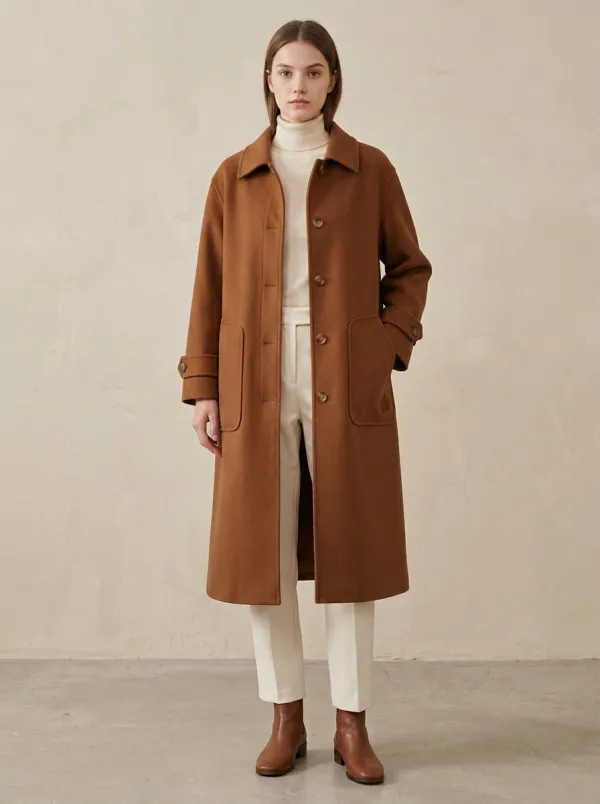 Classic Maple-Leaf Embroidered Wool Outerwear Coat