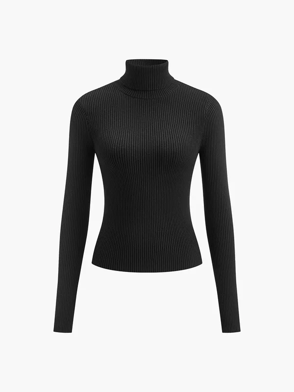 Spring Stylish Ribbed Turtleneck Sweater