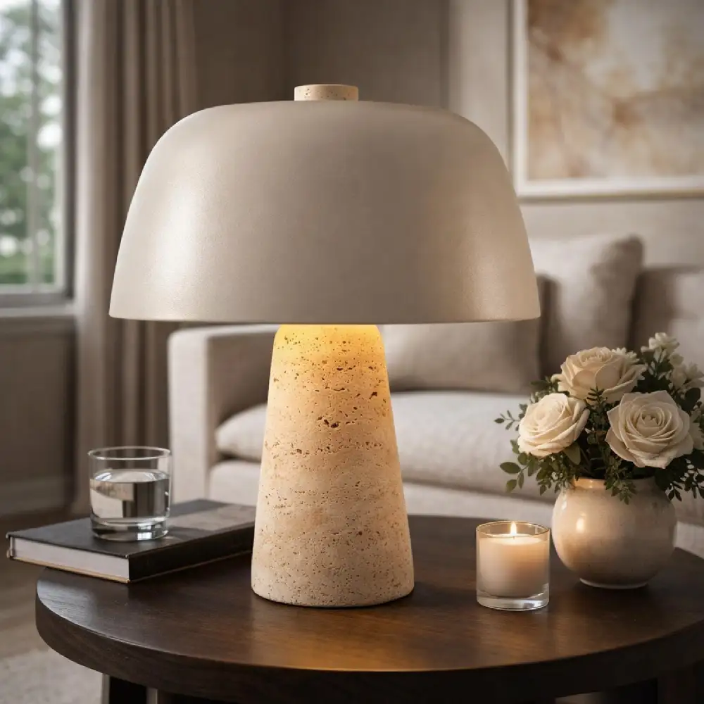 Minimalist Modern Travertine Metal Stone Table Lamp