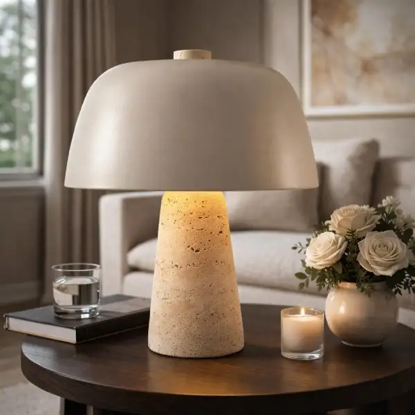 Minimalist Modern Travertine Metal Stone Table Lamp